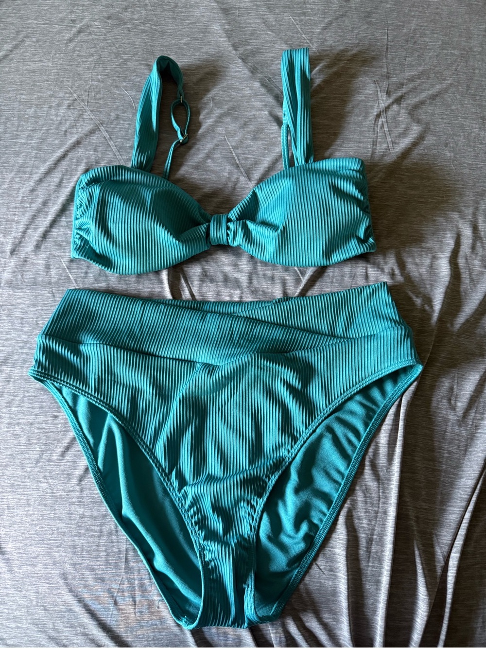 Teal Ribbed Two-Piece Bikini Set- Hollister